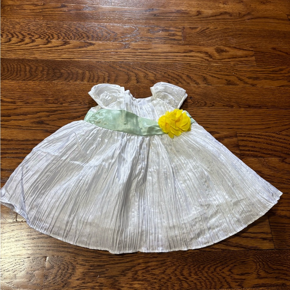 Newborn White Dress with Yellow Flower Accent